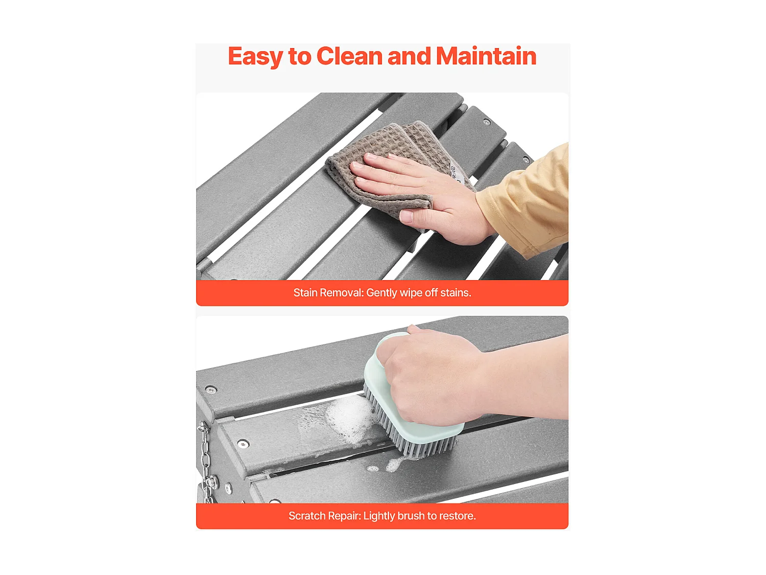 Pouf de Jardin, SucceBuy Pouf Adirondack Pliable en PEHD de 43 x 48 x 33 cm, Gris