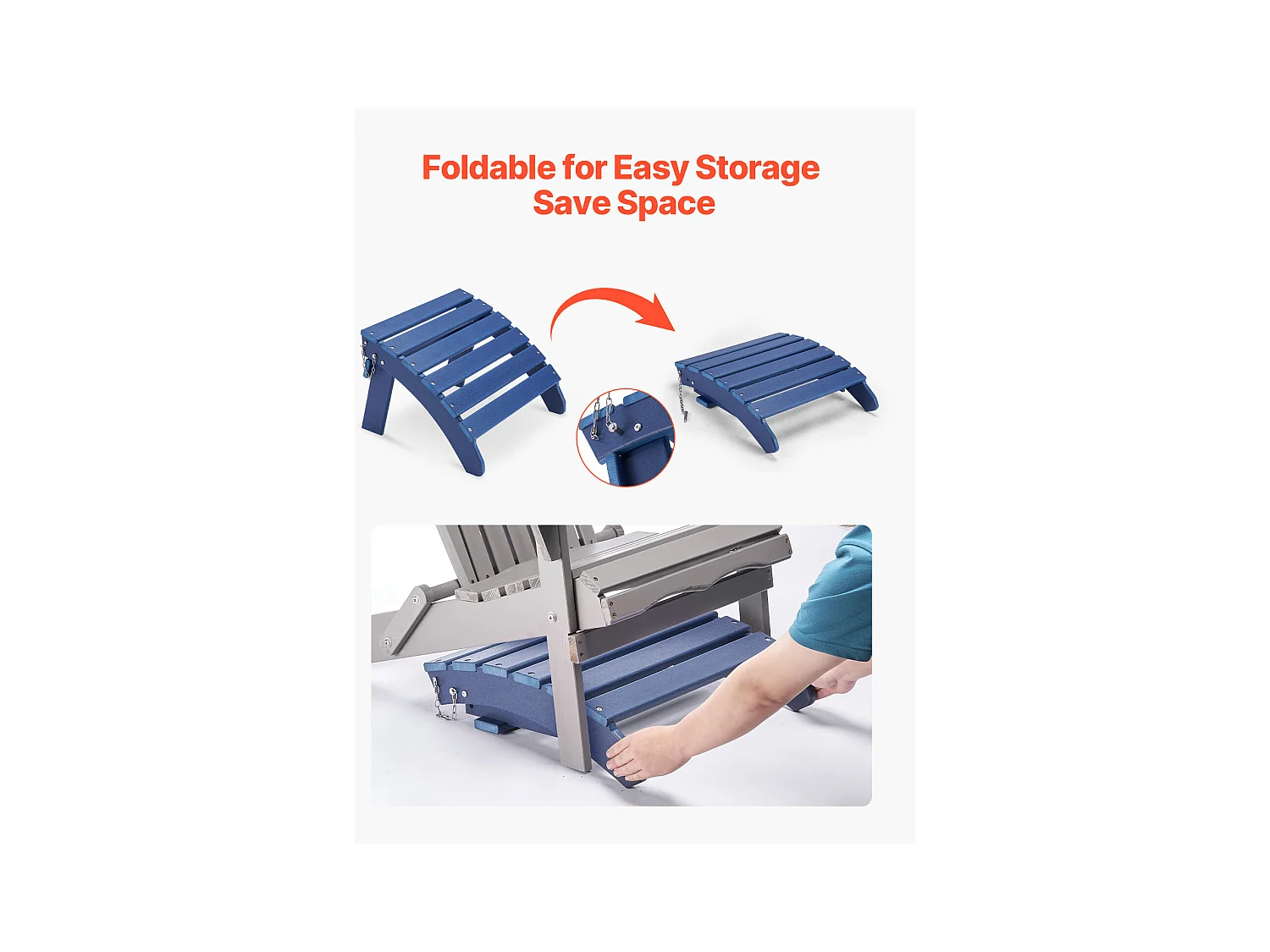 Pouf de Jardin, SucceBuy Pouf Adirondack Pliable en PEHD 47 x 47 x 35 cm, Repose-pieds Résistant aux Intempéries pour Chaise Adirondack, Bleu