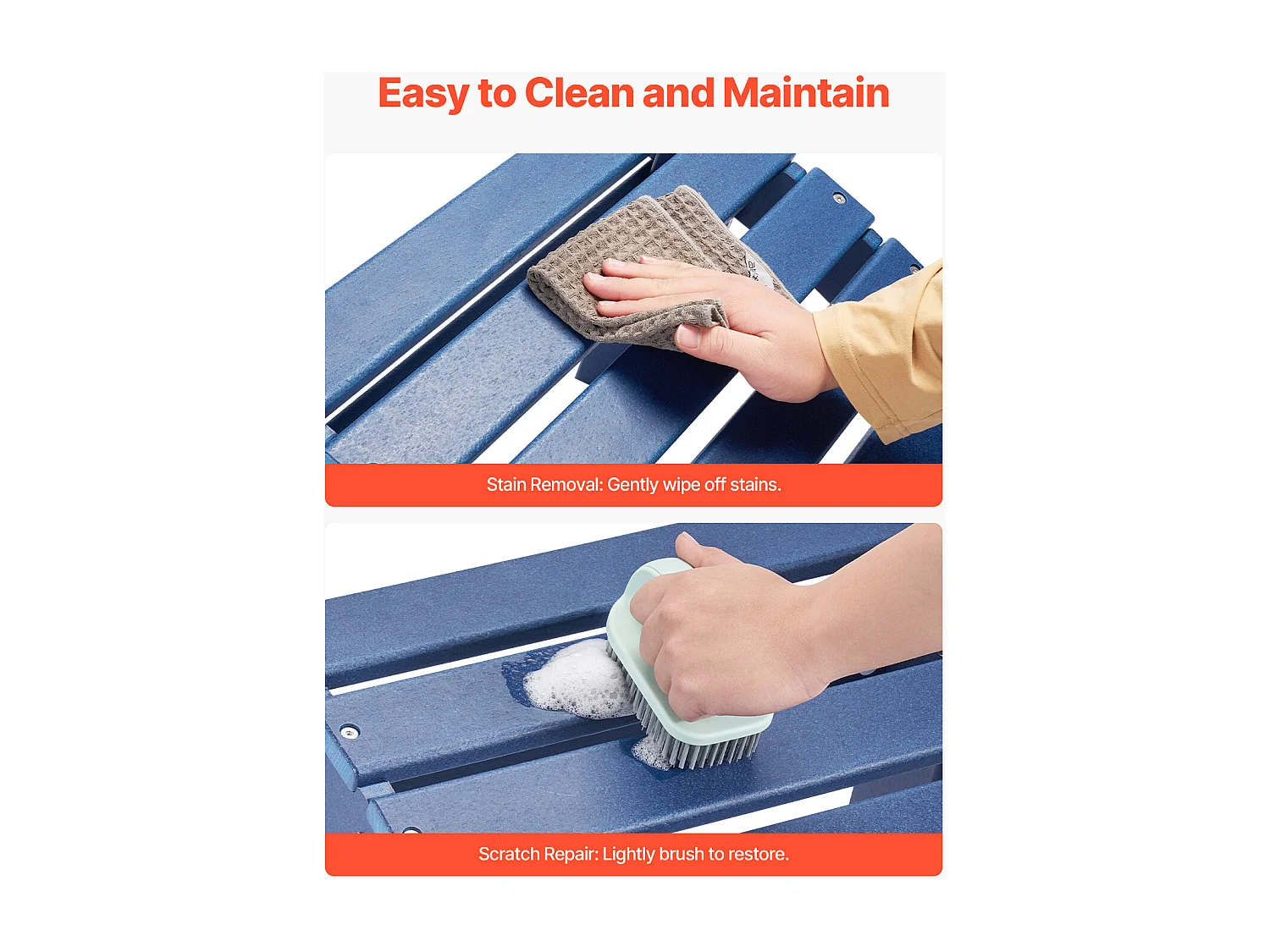 Pouf de Jardin, SucceBuy Pouf Adirondack Pliable en PEHD 47 x 47 x 35 cm, Repose-pieds Résistant aux Intempéries pour Chaise Adirondack, Bleu