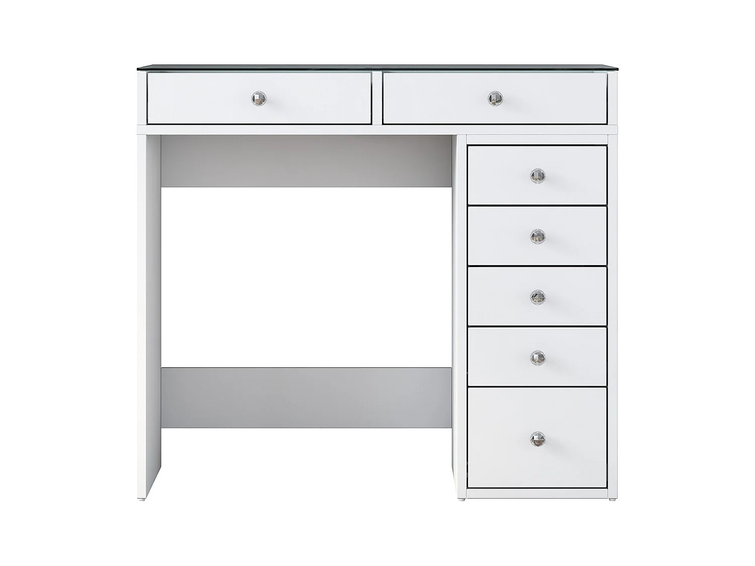 Coiffeuse moderne 7 tiroirs avec dessus Transparent Beline L90cm Blanc