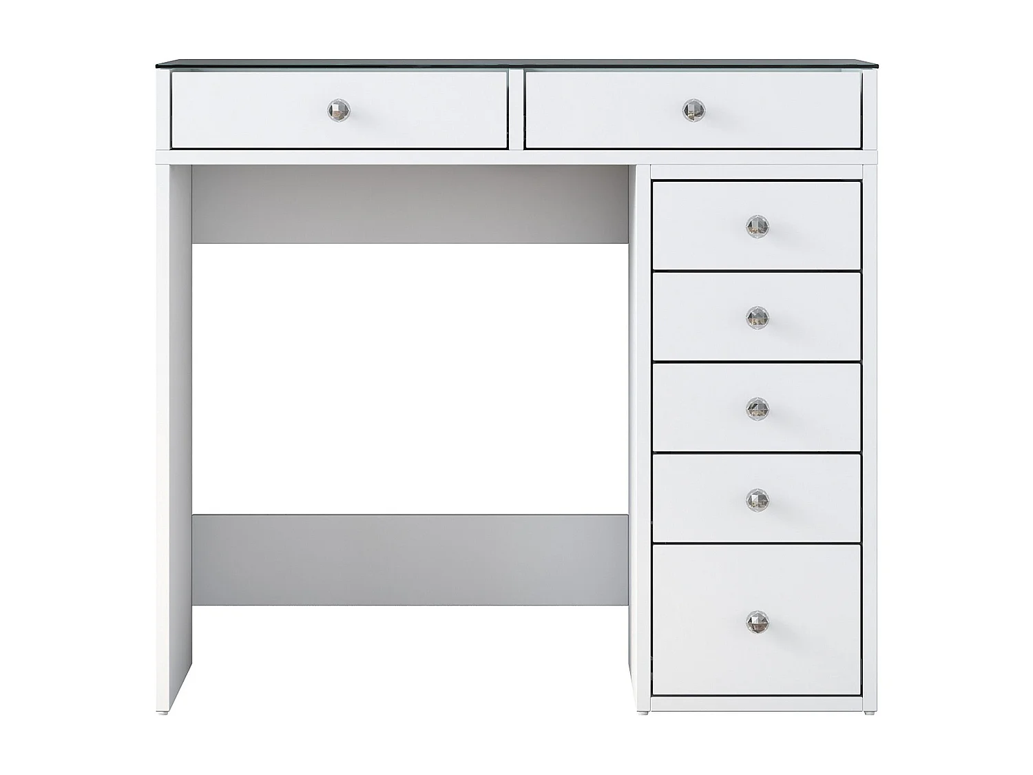 Coiffeuse moderne 7 tiroirs avec dessus Transparent Beline L90cm Blanc