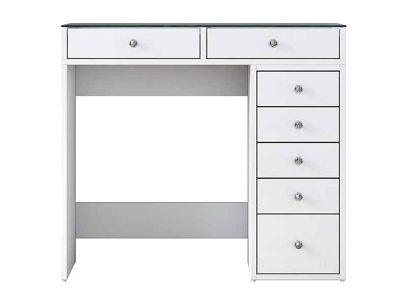 Coiffeuse moderne 7 tiroirs avec dessus Transparent Beline L90cm Blanc