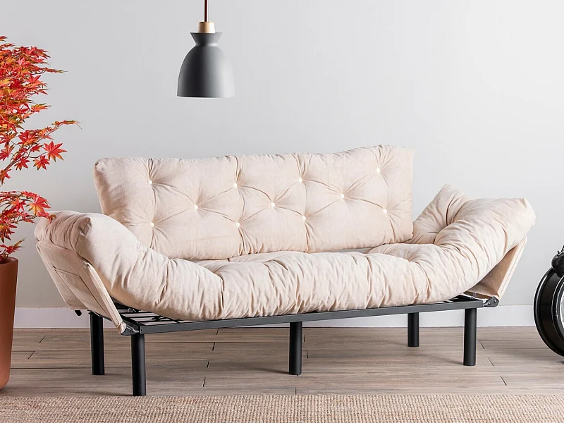 Divano Altadena 132, Nocciola, 185x70x85cm, Arazzo, Gambe: Metallo