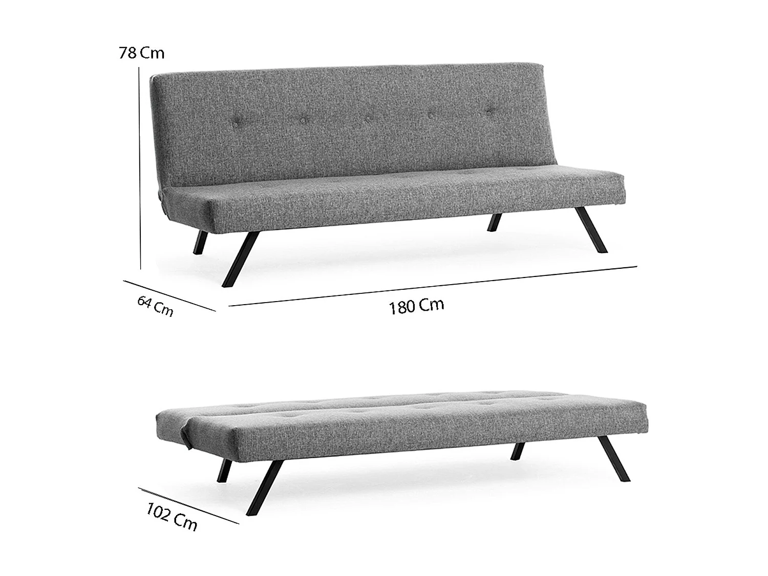 Sofá-Cama Zola Moderno de 3 Lugares em Cinzento Claro – Estrutura Metálica Resistente – Conversão Rápida para Cama