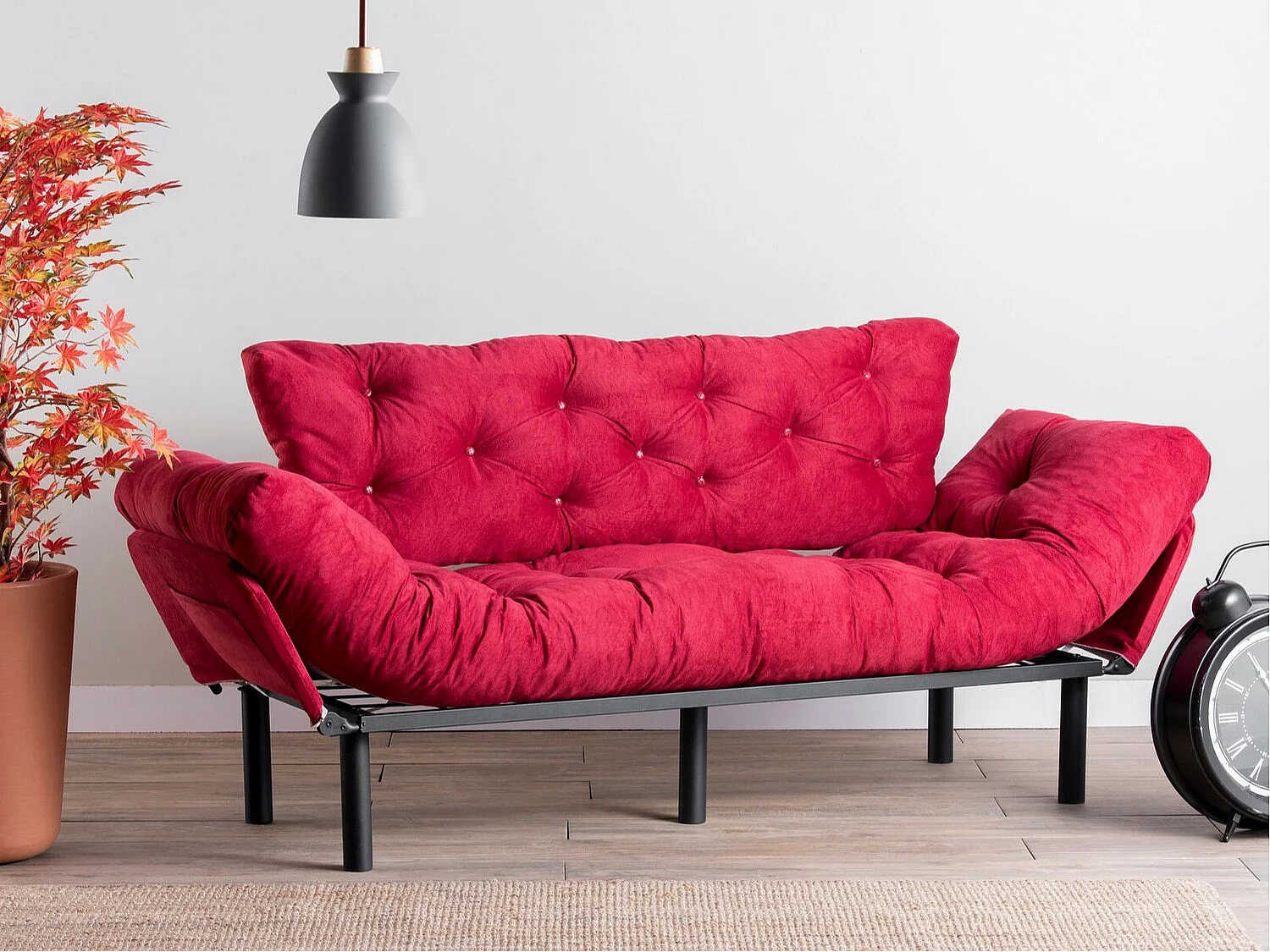 Sofá Altadena 132, Rojo, 185x70x85cm, Tapiz, Patas: Metal