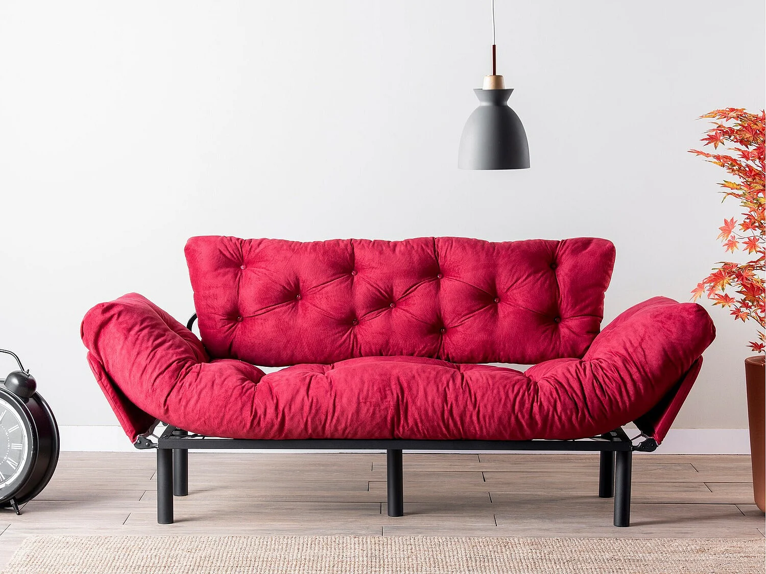 Sofá Altadena 132, Rojo, 185x70x85cm, Tapiz, Patas: Metal