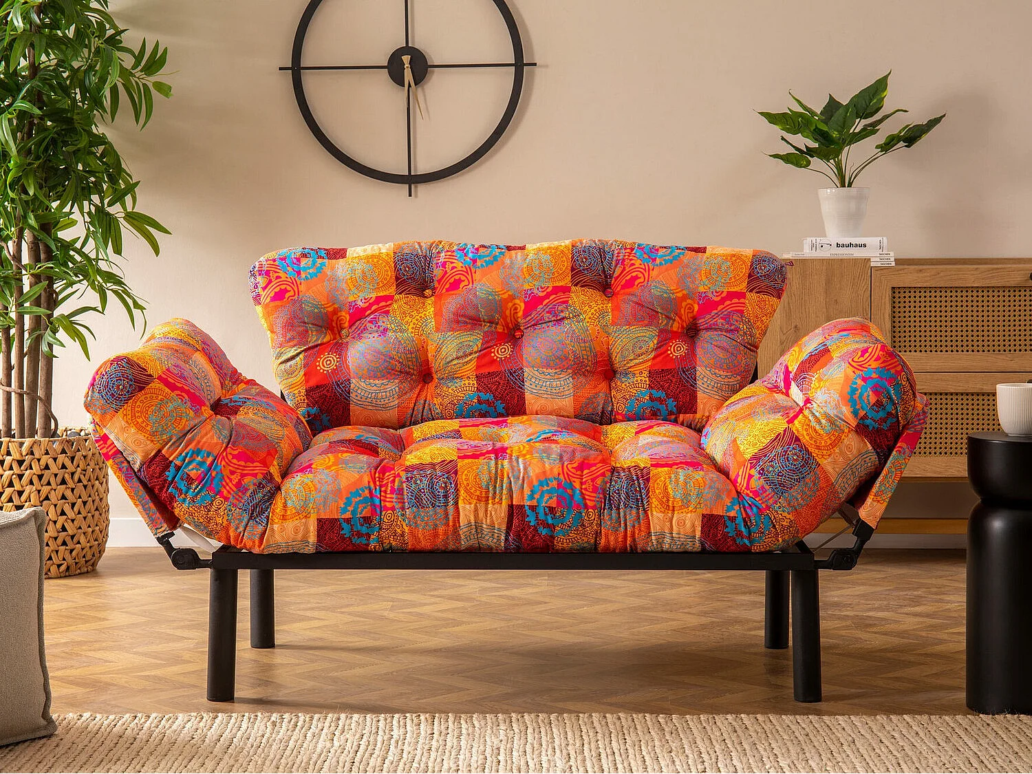 Divano Altadena 131, Multicolore, 155x70x85cm, Arazzo, Gambe: Metallo