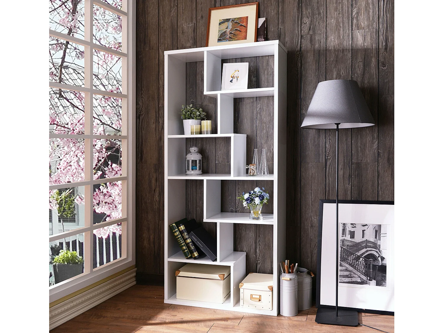 Nowoczesny regał na książki – 90 x 183,6 x 29,5 cm – biały – płyta wiórowa pokryta melaminą