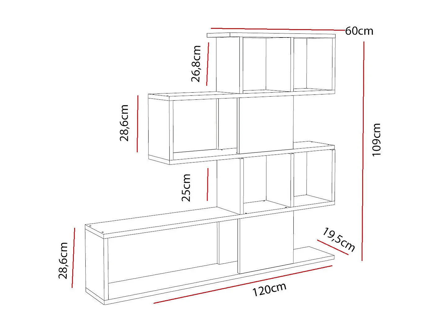 Bibliothèque moderne – 120 cm x 109 cm x 19,5 cm – Blanc – Panneaux de particules mélaminés