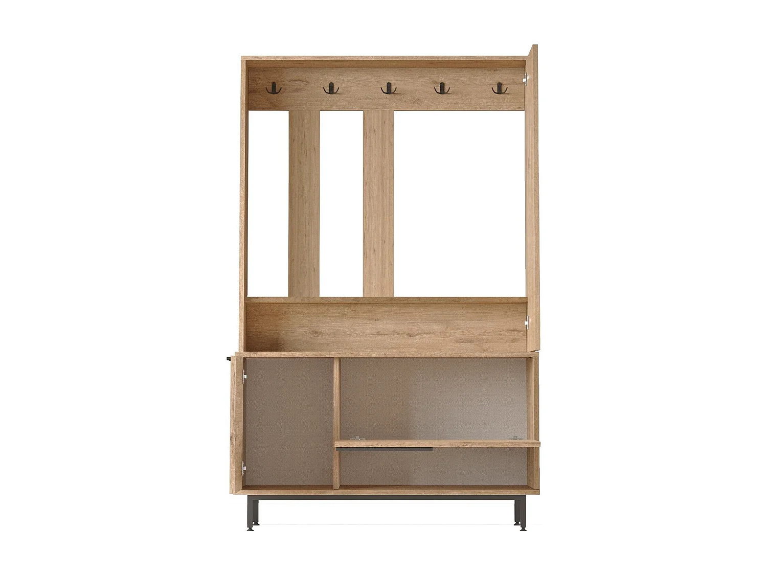 Set mobili da ingresso Kailua AE110, 178x112x36cm, Specchio, Noce, Truciolare laminato