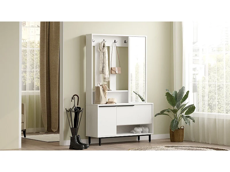Meuble d'entrée avec miroir Evelis L112cm Blanc