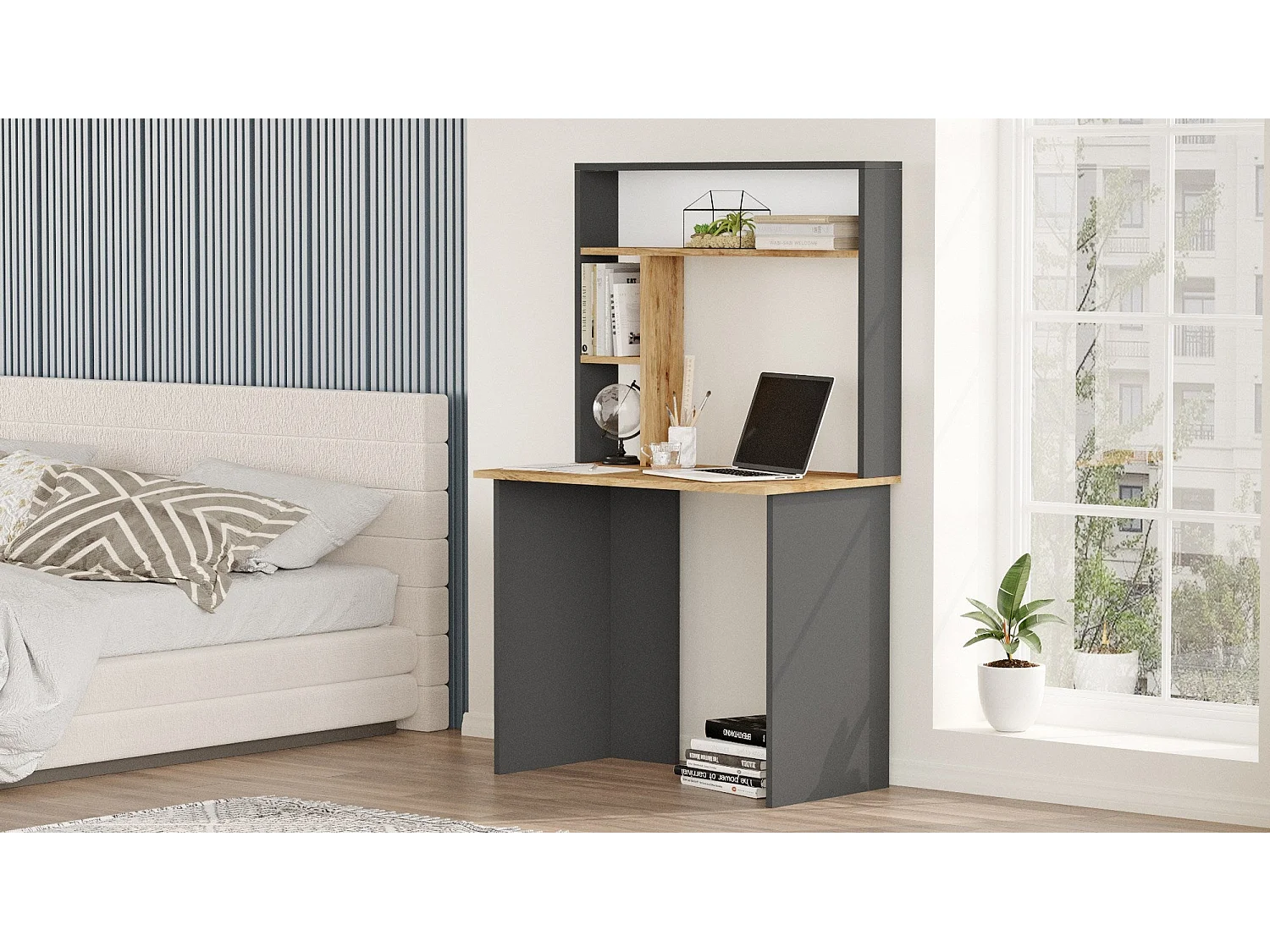 Secretária de Estudo Moderna em Pinho Atlântico e Antracite