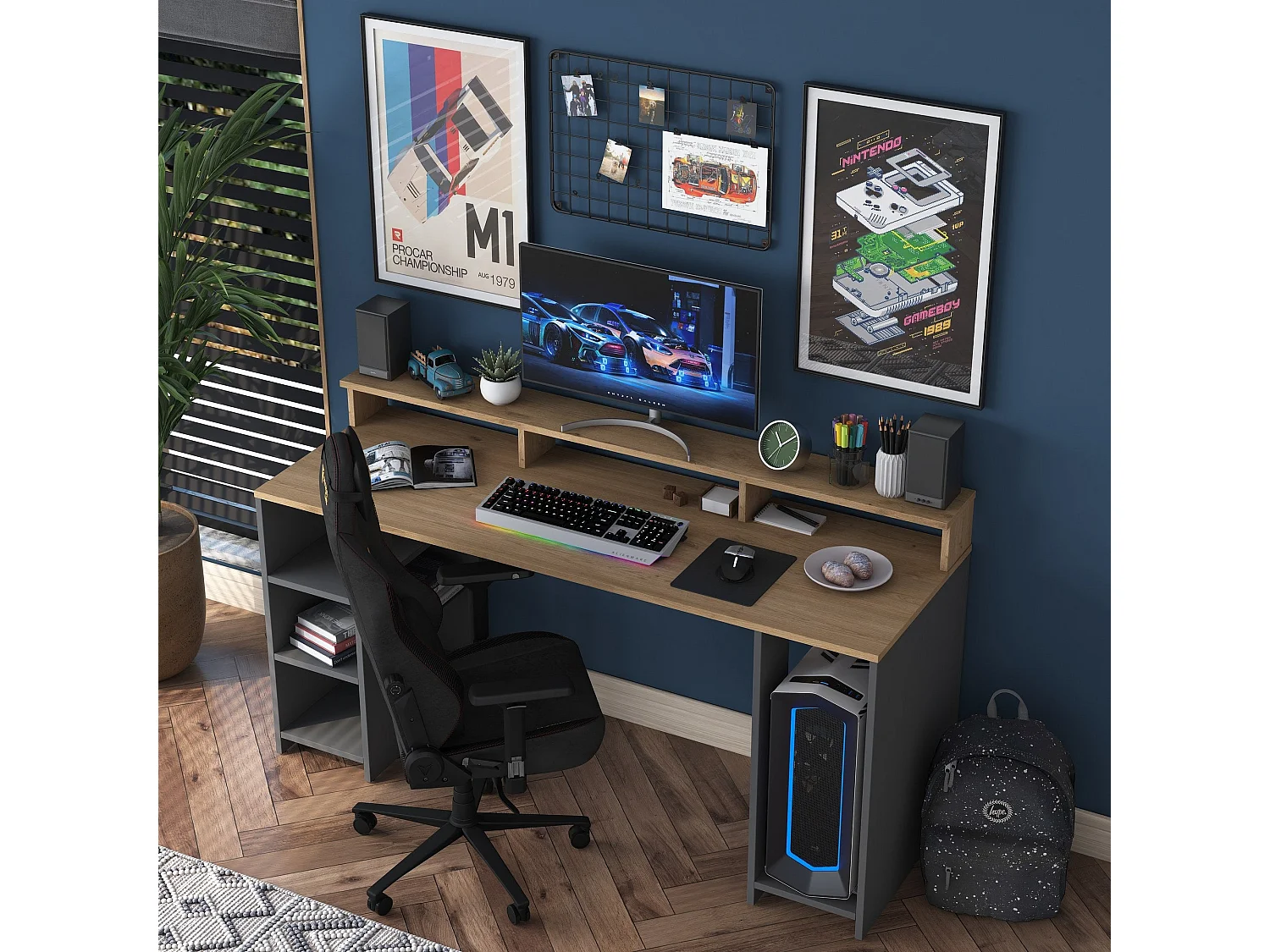 Secretária de Estudo Moderna "Norland" em Nogueira e Antracite - 160x55x89,5 cm