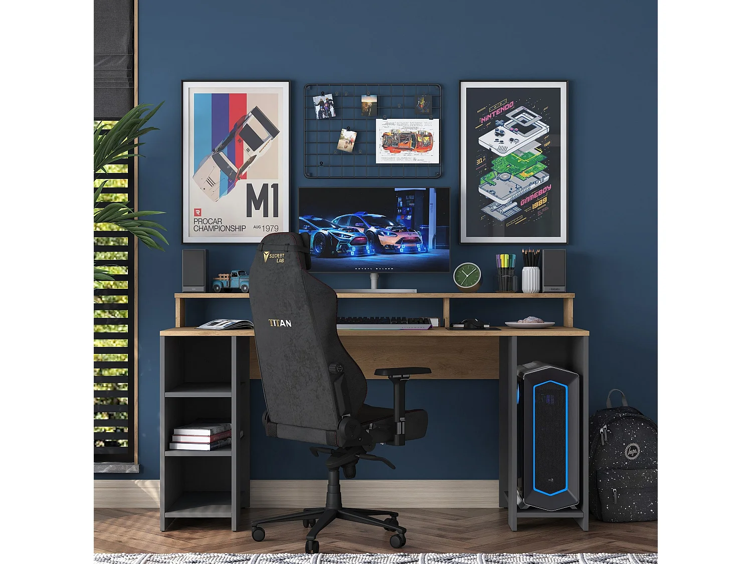 Secretária de Estudo Moderna "Norland" em Nogueira e Antracite - 160x55x89,5 cm