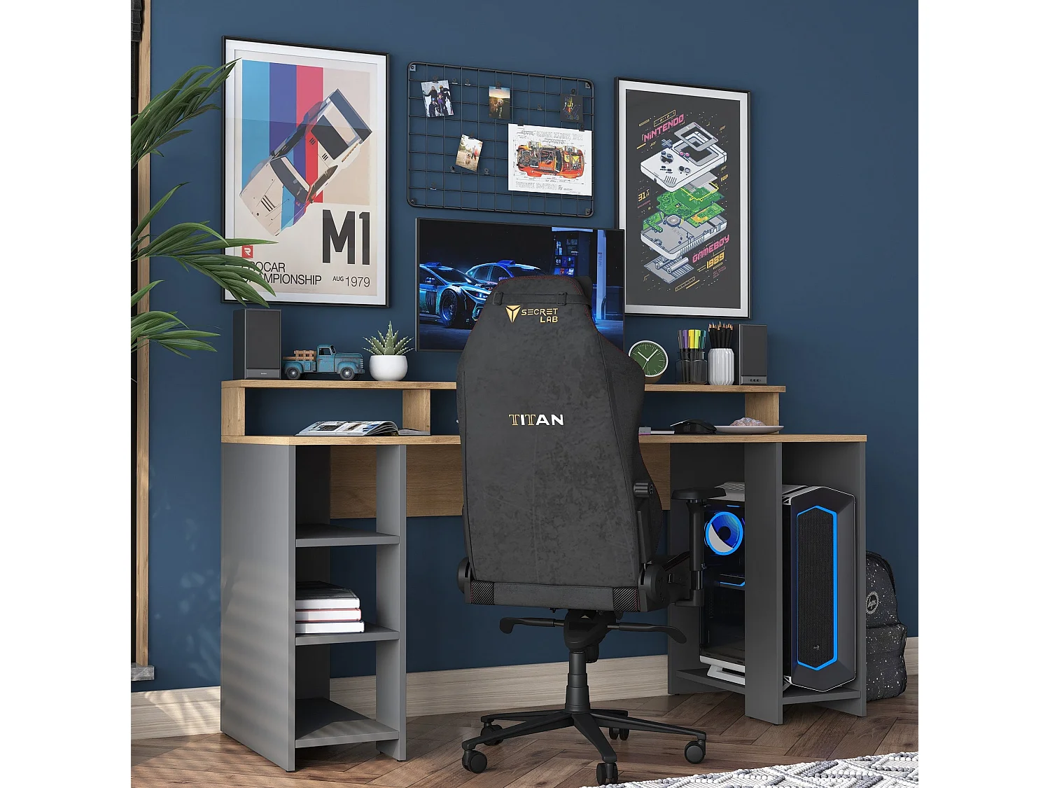 Secretária de Estudo Moderna "Norland" em Nogueira e Antracite - 160x55x89,5 cm