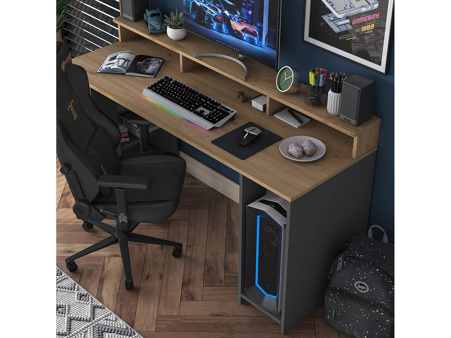 Secretária de Estudo Moderna "Norland" em Nogueira e Antracite - 160x55x89,5 cm