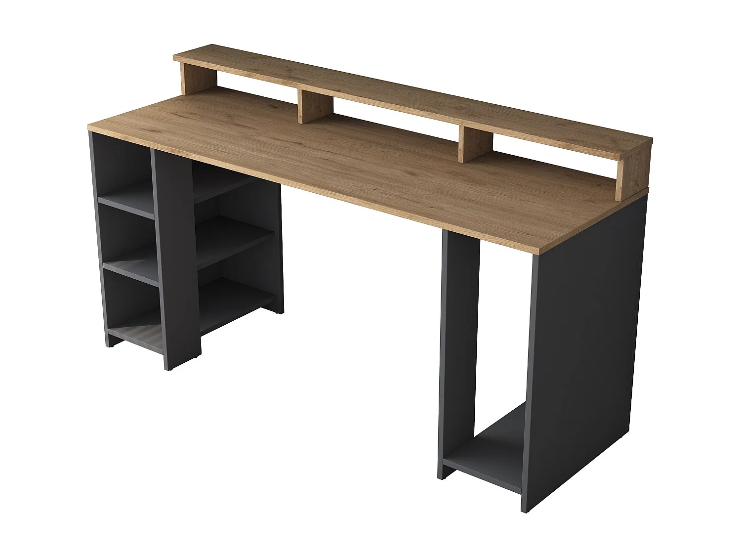Secretária de Estudo Moderna "Norland" em Nogueira e Antracite - 160x55x89,5 cm