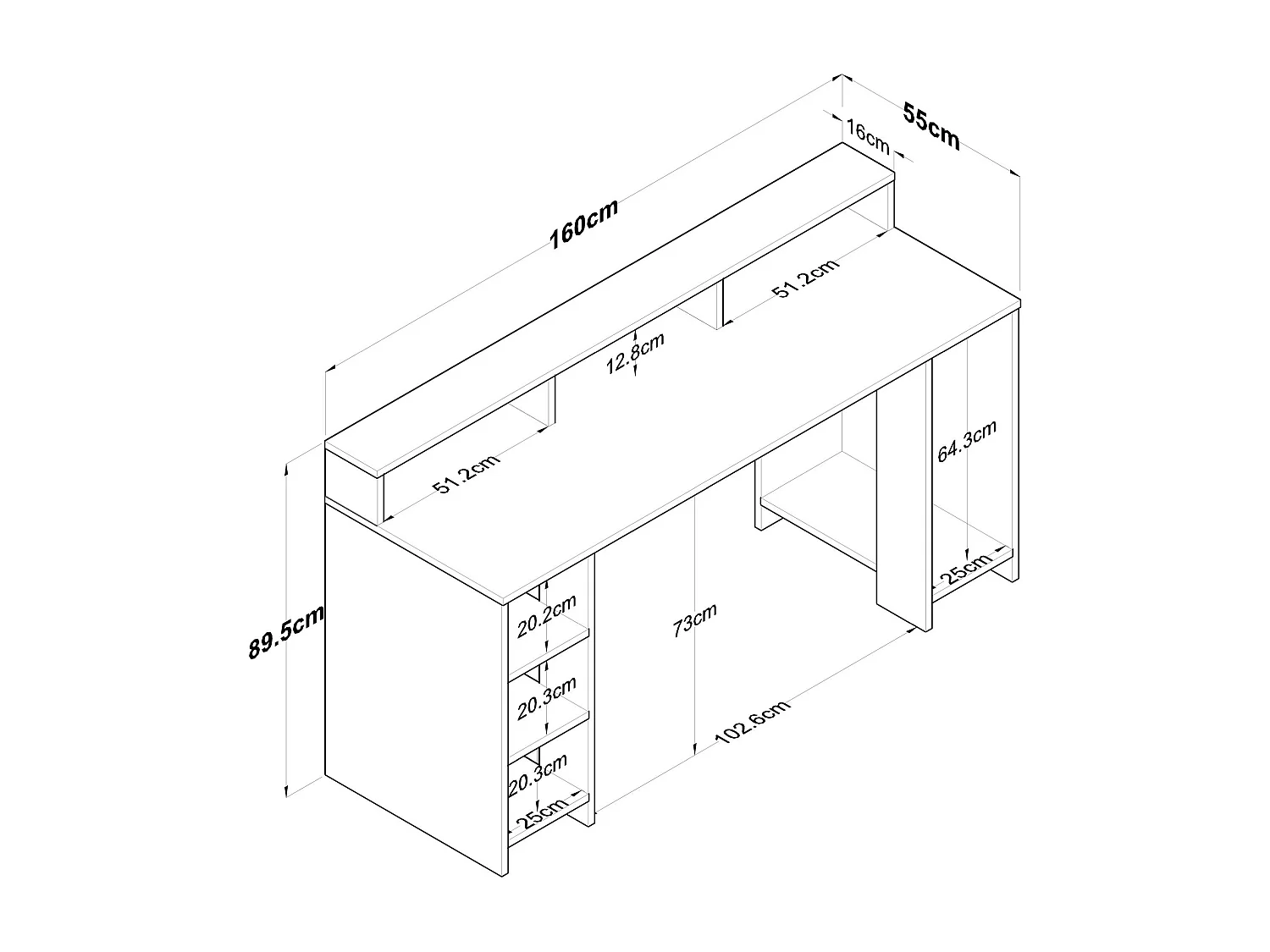Secretária de Estudo Moderna "Norland" em Nogueira e Antracite - 160x55x89,5 cm