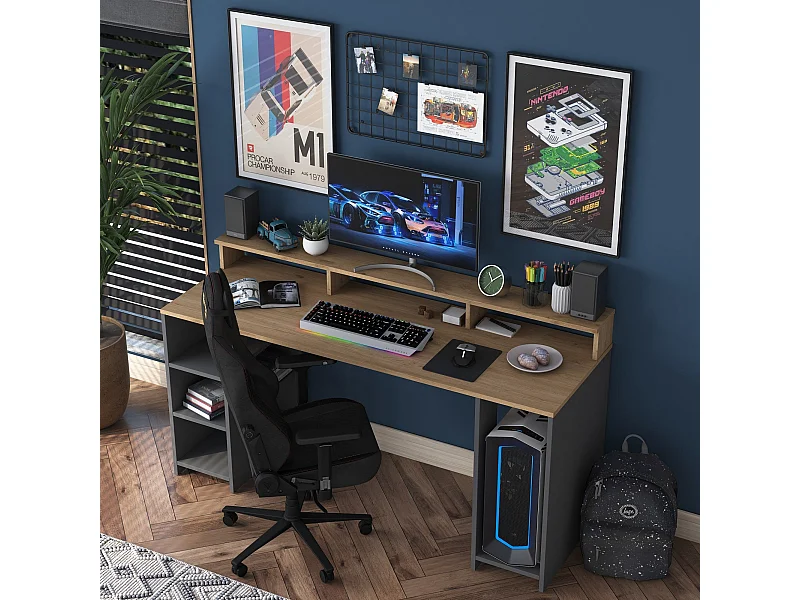 Secretária de Estudo Moderna "Norland" em Nogueira e Antracite - 160x55x89,5 cm