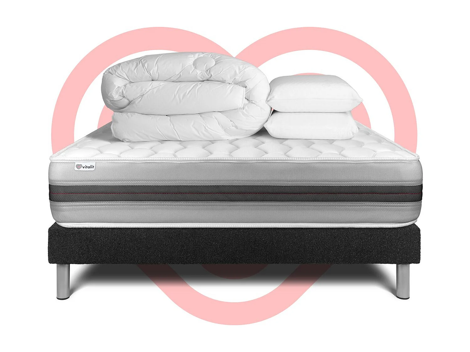 Compleet bedpakket - Matras 140x190 cm + Boxspring met latten (in kit) + 2 kussens + Dekbed - Vitalspring Recover