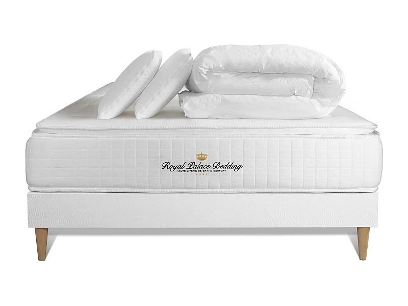 Pacchetto letto completo - Materasso 140x200cm + Box spring con doghe (kit) + 2 cuscini + Piumino - George V