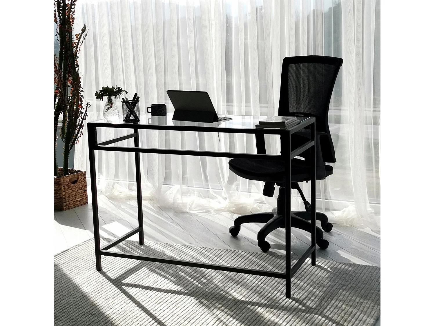 Scrivania da ufficio Asheboro 128, 75x100x45cm, Nero