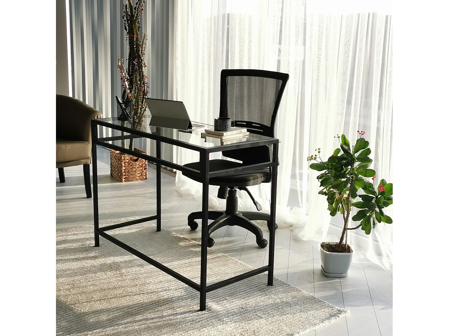 Scrivania da ufficio Asheboro 128, 75x100x45cm, Nero