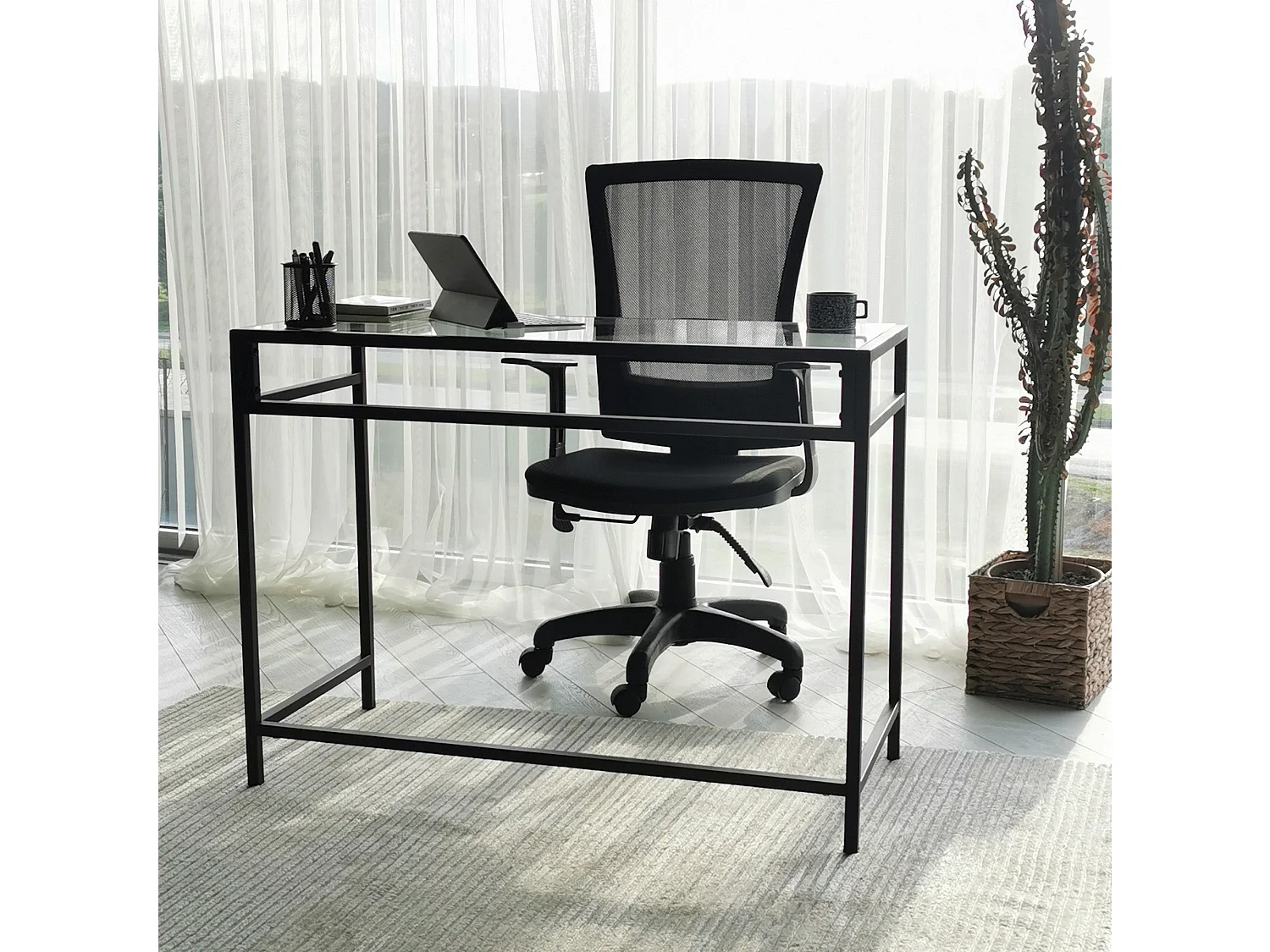 Scrivania da ufficio Asheboro 128, 75x100x45cm, Nero