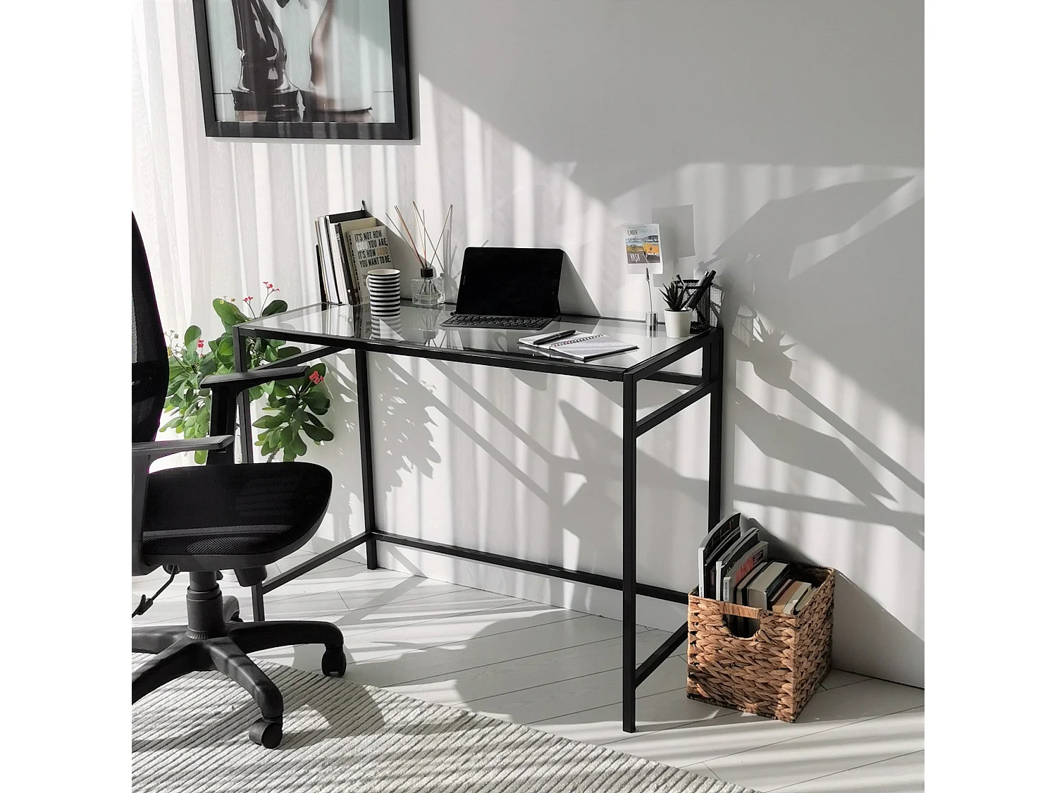 Scrivania da ufficio Asheboro 128, 75x100x45cm, Nero