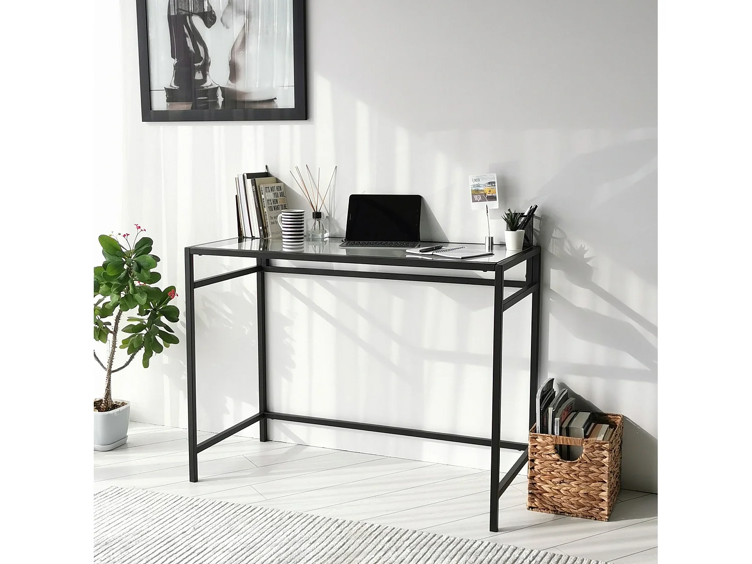 Scrivania da ufficio Asheboro 128, 75x100x45cm, Nero