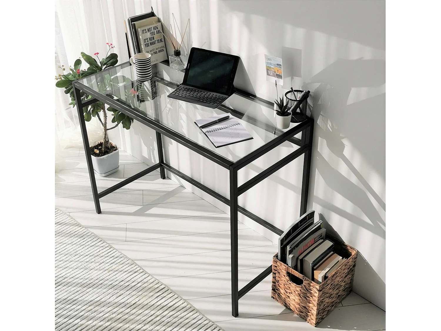 Scrivania da ufficio Asheboro 128, 75x100x45cm, Nero