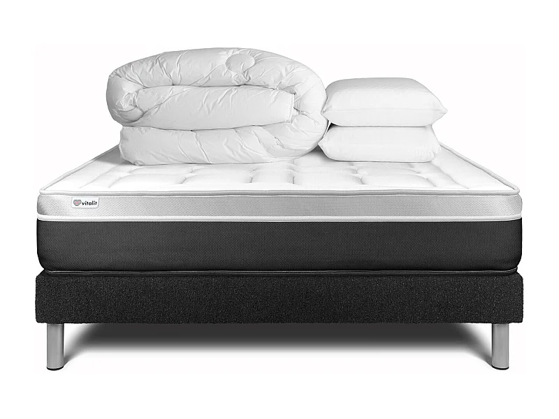 Komplettpaket Bett - Matratze 140x190 cm + Boxspringbett mit Lattenrost (im Set) + 2 Kopfkissen + Bettdecke - Vital Soft