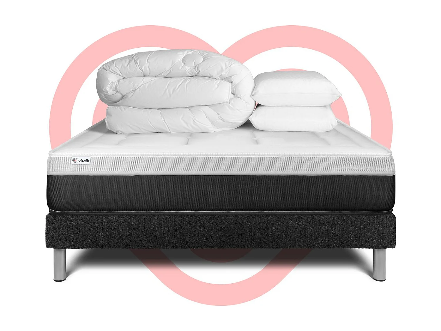 Pack lit complet - Matelas 140x190 cm + Sommier tapissier à lattes (en kit) + 2 oreillers + Couette - Vital Form