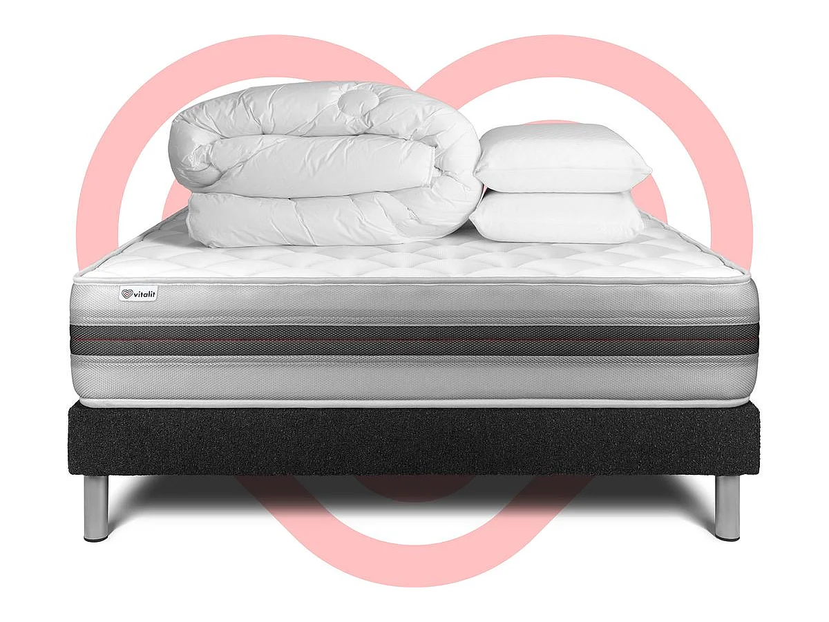 Pack cama completa - Colchón 140x200cm + Somier con láminas (kit) + 2 almohadas + Edredón - Vitalmemo Back