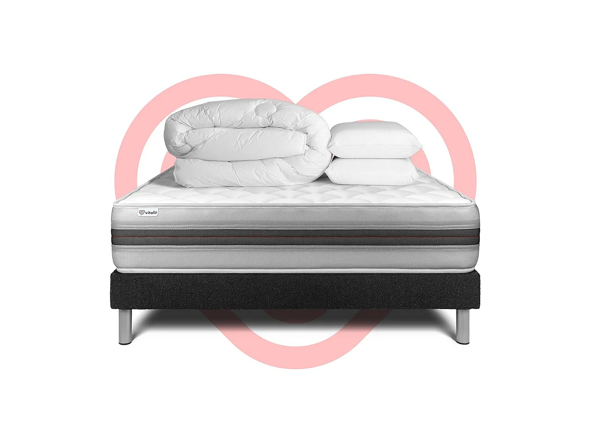 Compleet bedpakket - Matras 140x200 cm + Boxspring met lattenbodem (kit) + 2 kussens + Dekbed - Vitalmemo Back