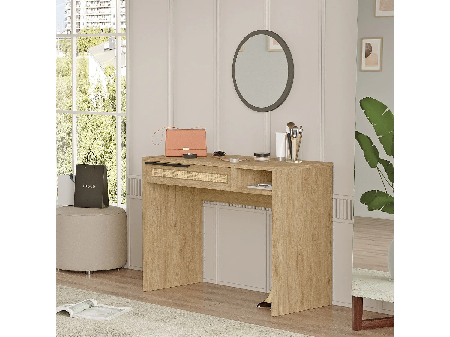 Mesa de Maquilhagem Elegante com Espelho e Armazenamento