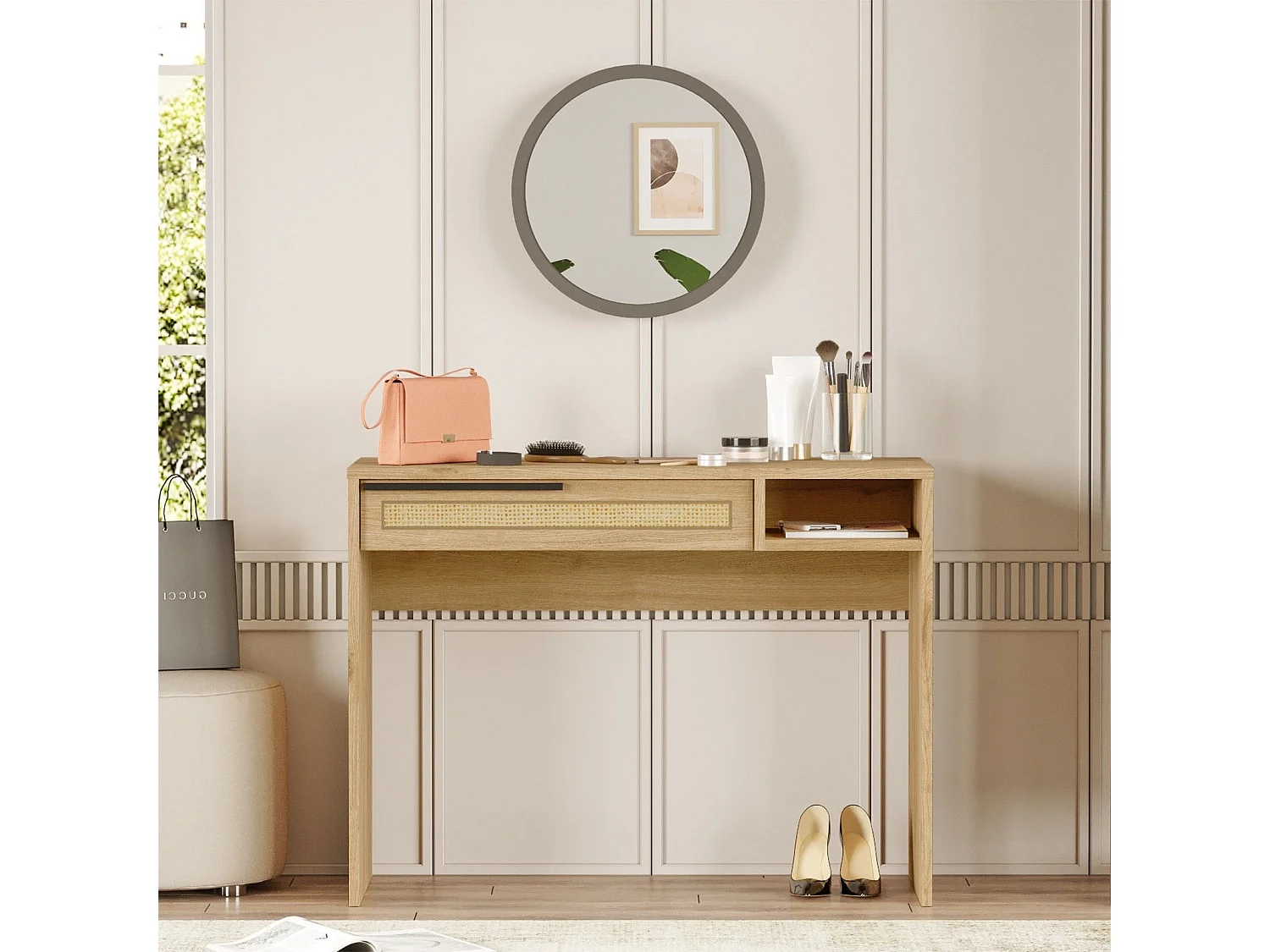 Mesa de Maquilhagem Elegante com Espelho e Armazenamento