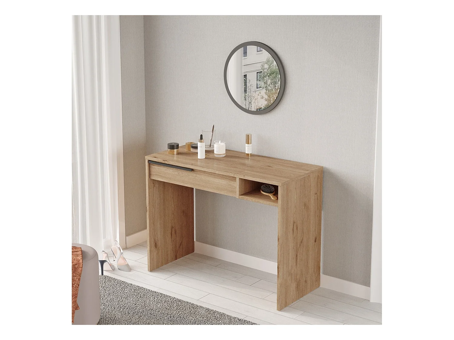 Tocador Kailua AE117, Nogal, Espejo, 75x100x45cm