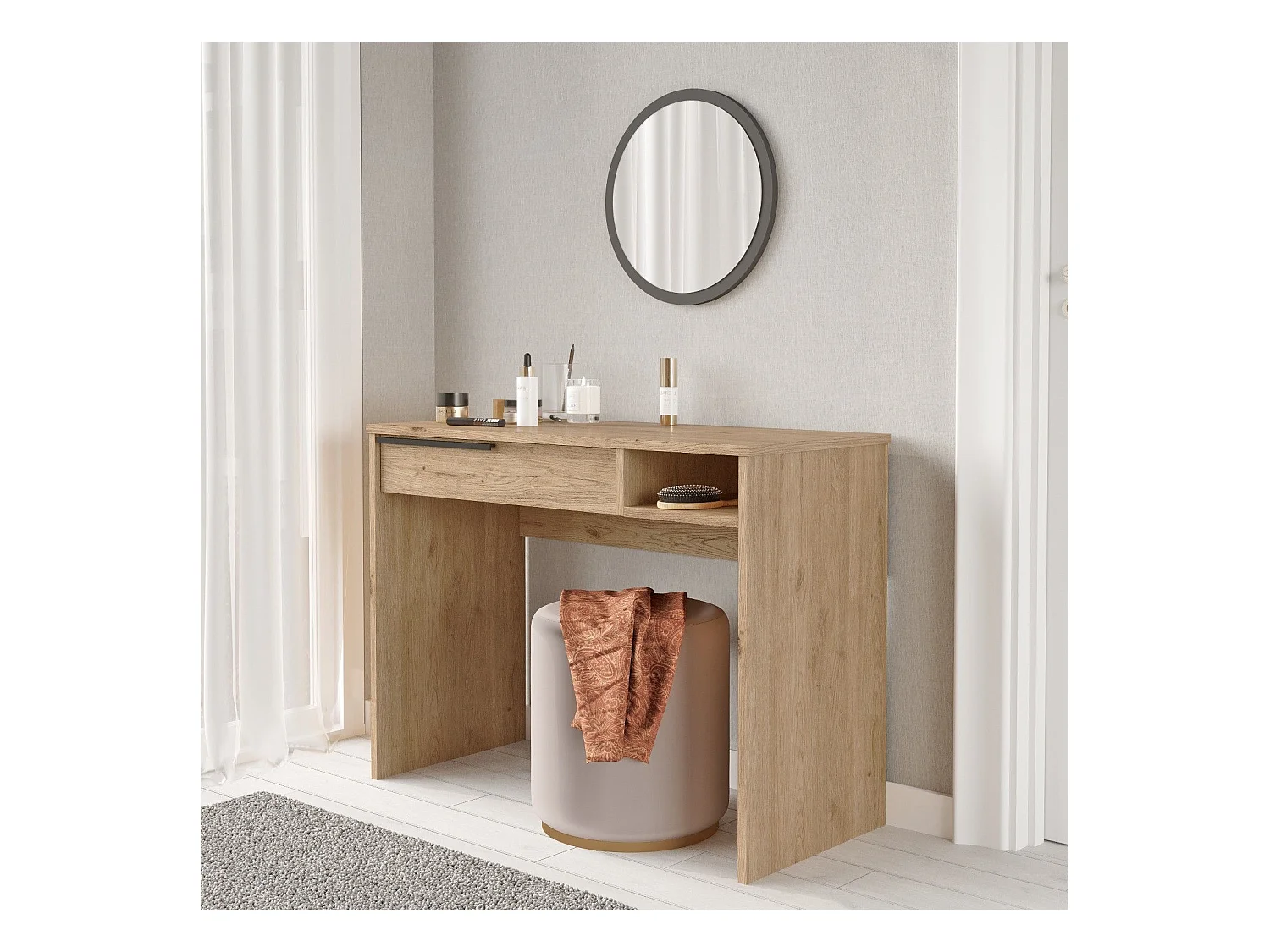 Tocador Kailua AE117, Nogal, Espejo, 75x100x45cm