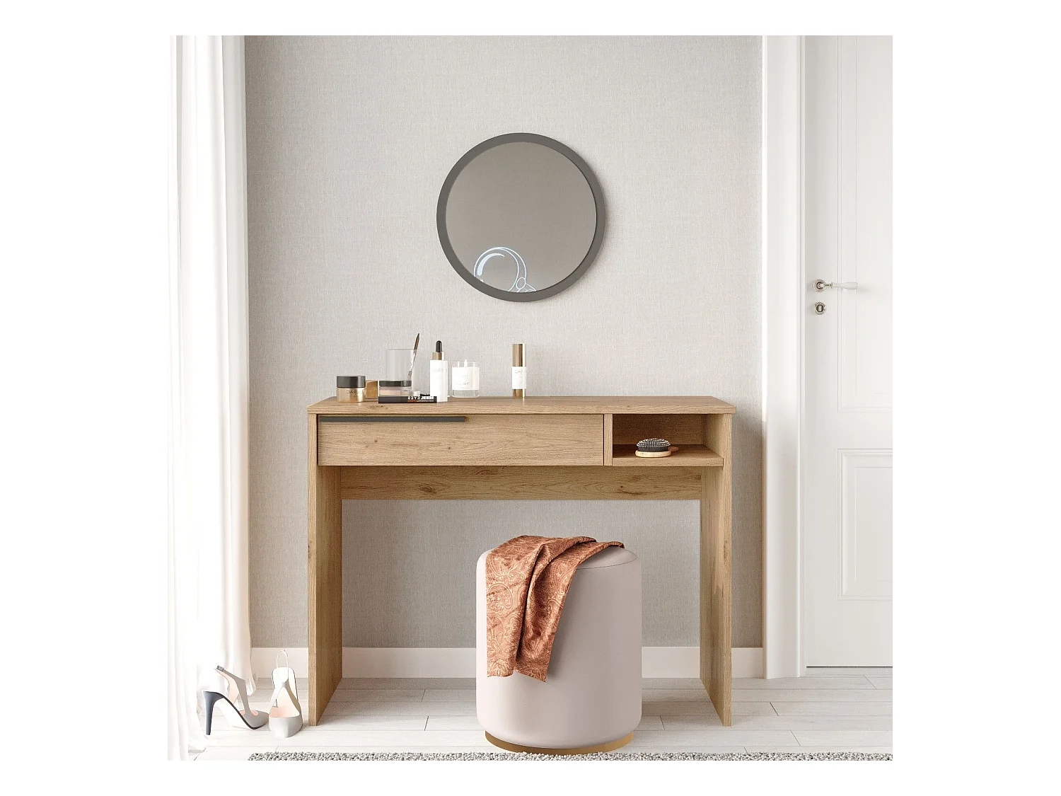 Tocador Kailua AE117, Nogal, Espejo, 75x100x45cm