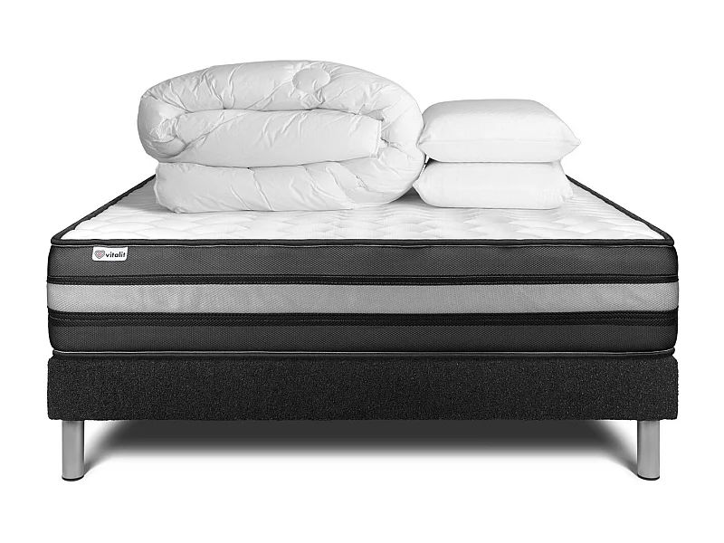 Pack cama completa - Colchón 140x190cm + Somier con láminas (kit) + 2 almohadas + Edredón - Vital Power Zen