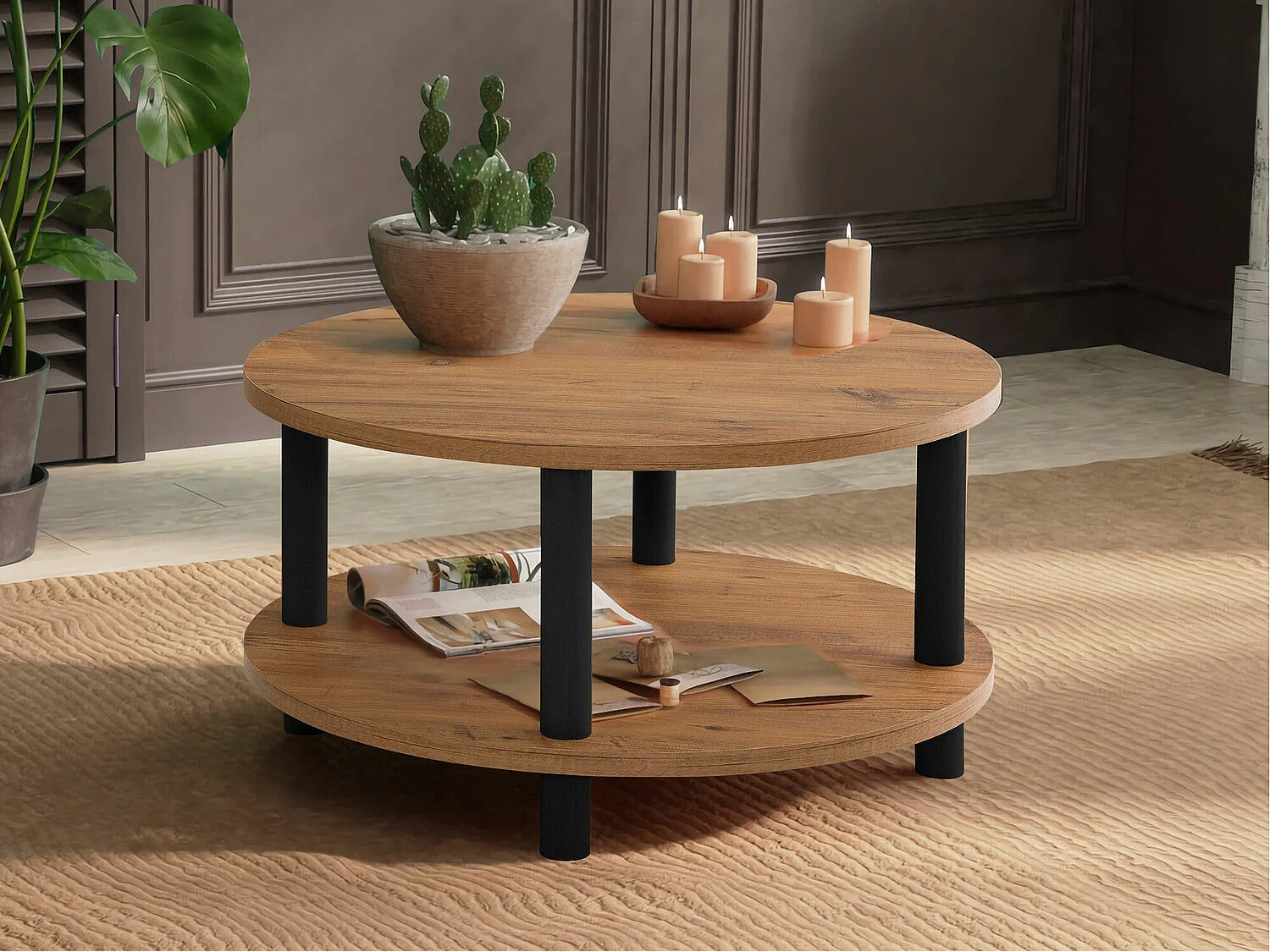 Mesa de Centro Roby em Preto e Pinho Atlântico - Elegância e Durabilidade para sua Sala