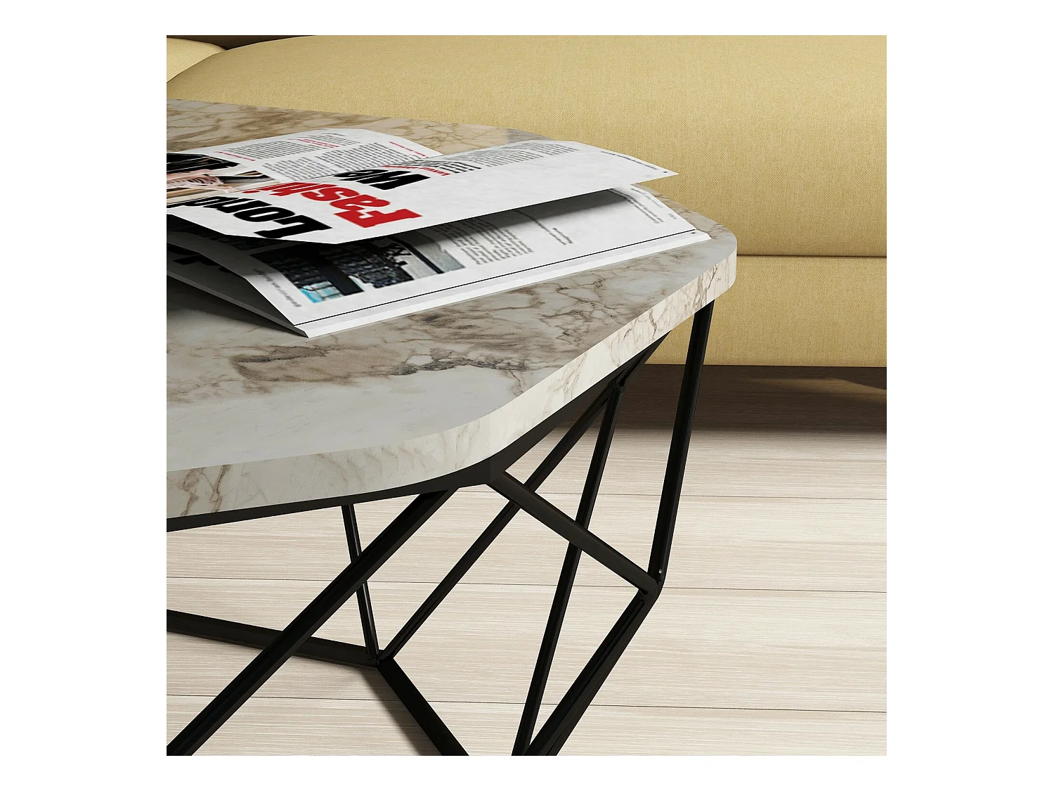 Mesa de café Kailua 1227, Mármol blanco, 38cm, Diámetro: 90, Aglomerado laminado, Redonda