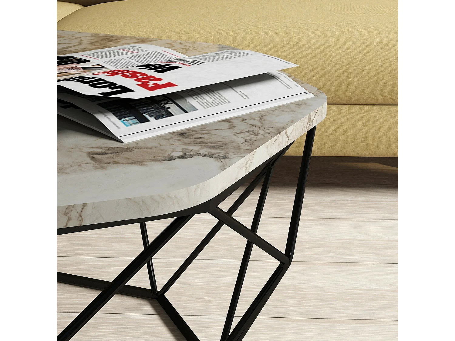 Mesa de café Kailua 1227, Mármol blanco, 38cm, Diámetro: 90, Aglomerado laminado, Redonda