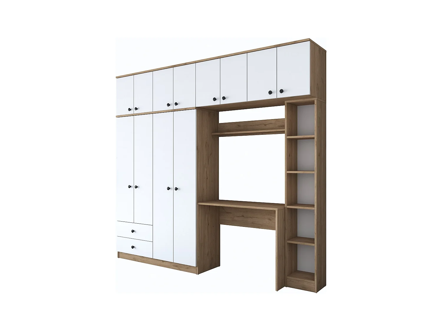 Armario con escritorio BA122 2697 blanco color nogal 240x216.8x42.5 cm