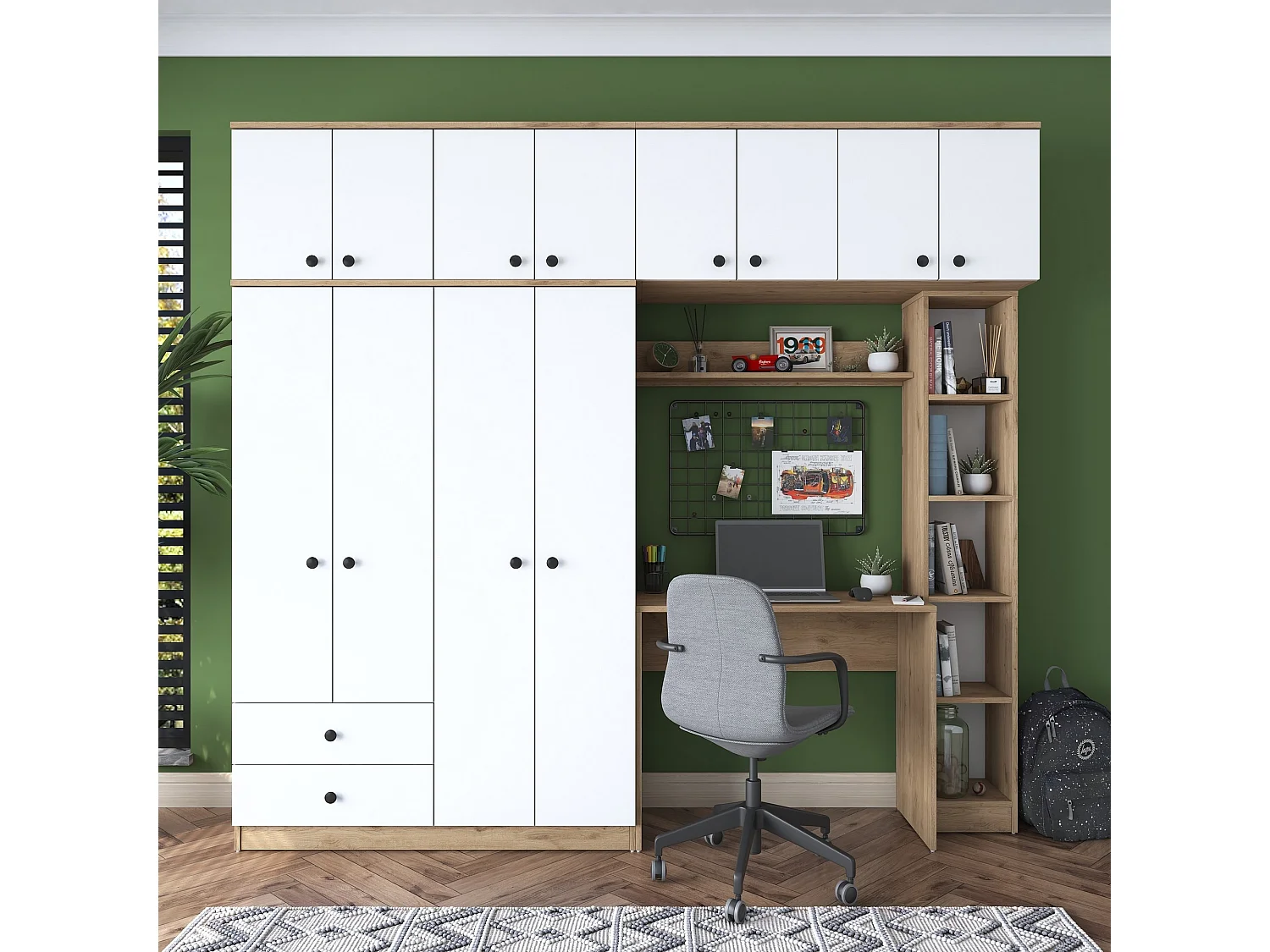 Brücken-Jugendzimmer mit Schreibtisch und Kleiderschrank Clima