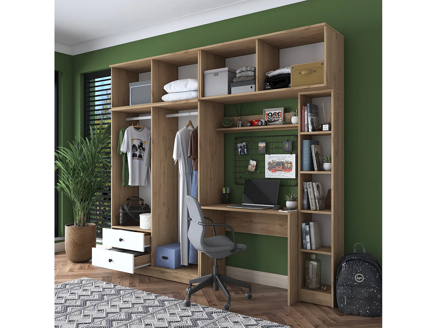 Brücken-Jugendzimmer mit Schreibtisch und Kleiderschrank Clima