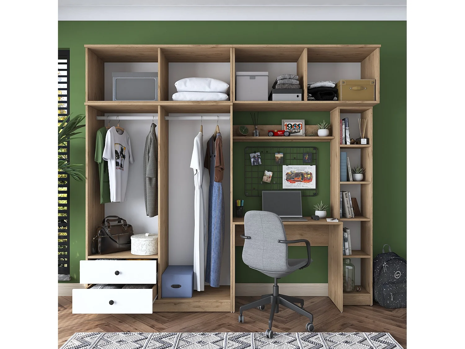 Brücken-Jugendzimmer mit Schreibtisch und Kleiderschrank Clima