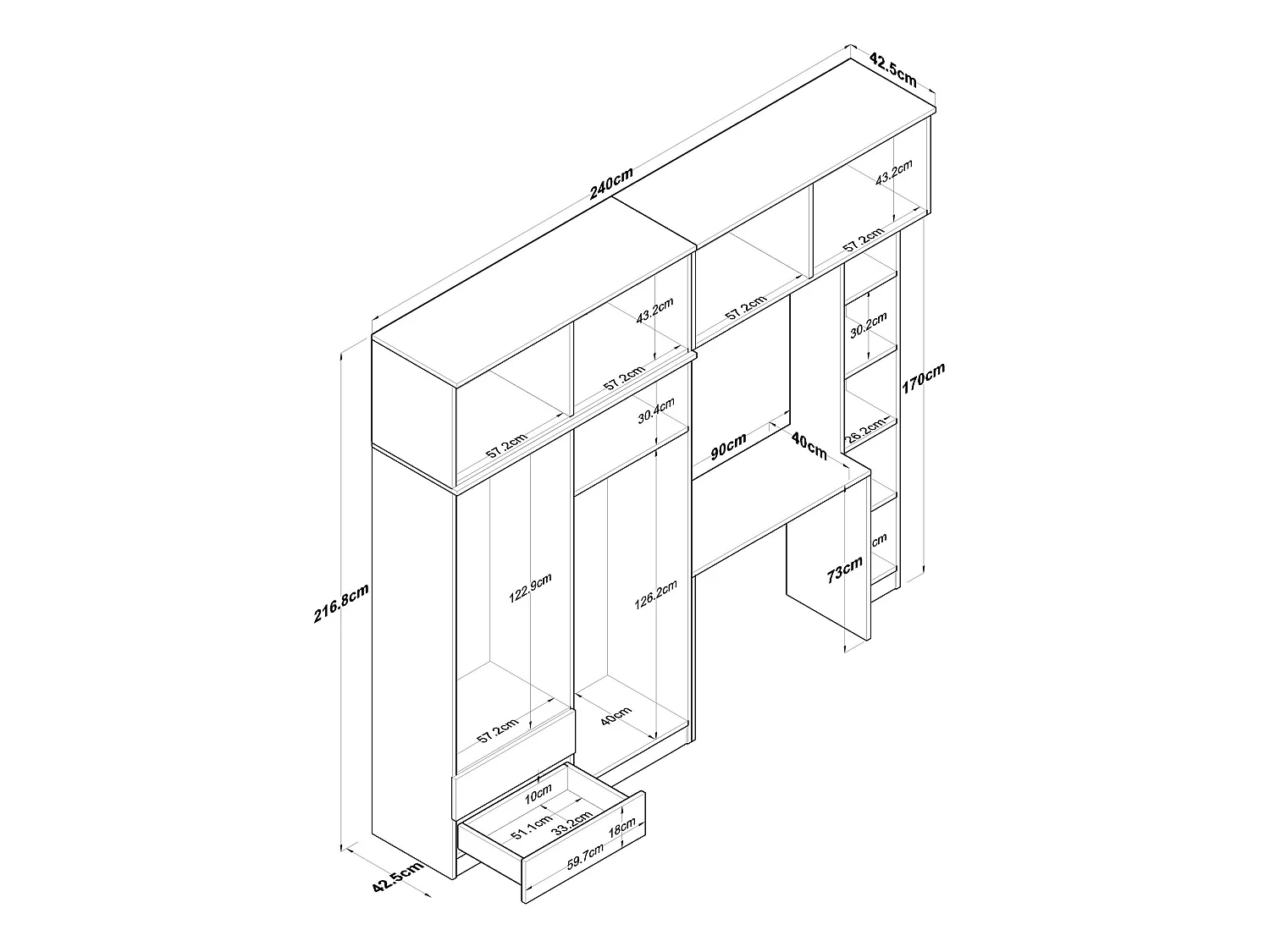 Brücken-Jugendzimmer mit Schreibtisch und Kleiderschrank Clima