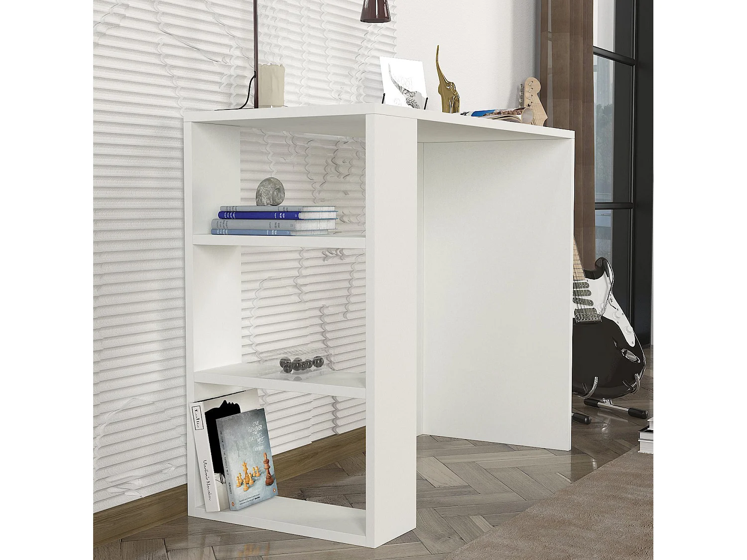 Scandinavisch Wit Studiebureau - Modern Ontwerp met Opbergplanken - 90 x 40 x 74 cm